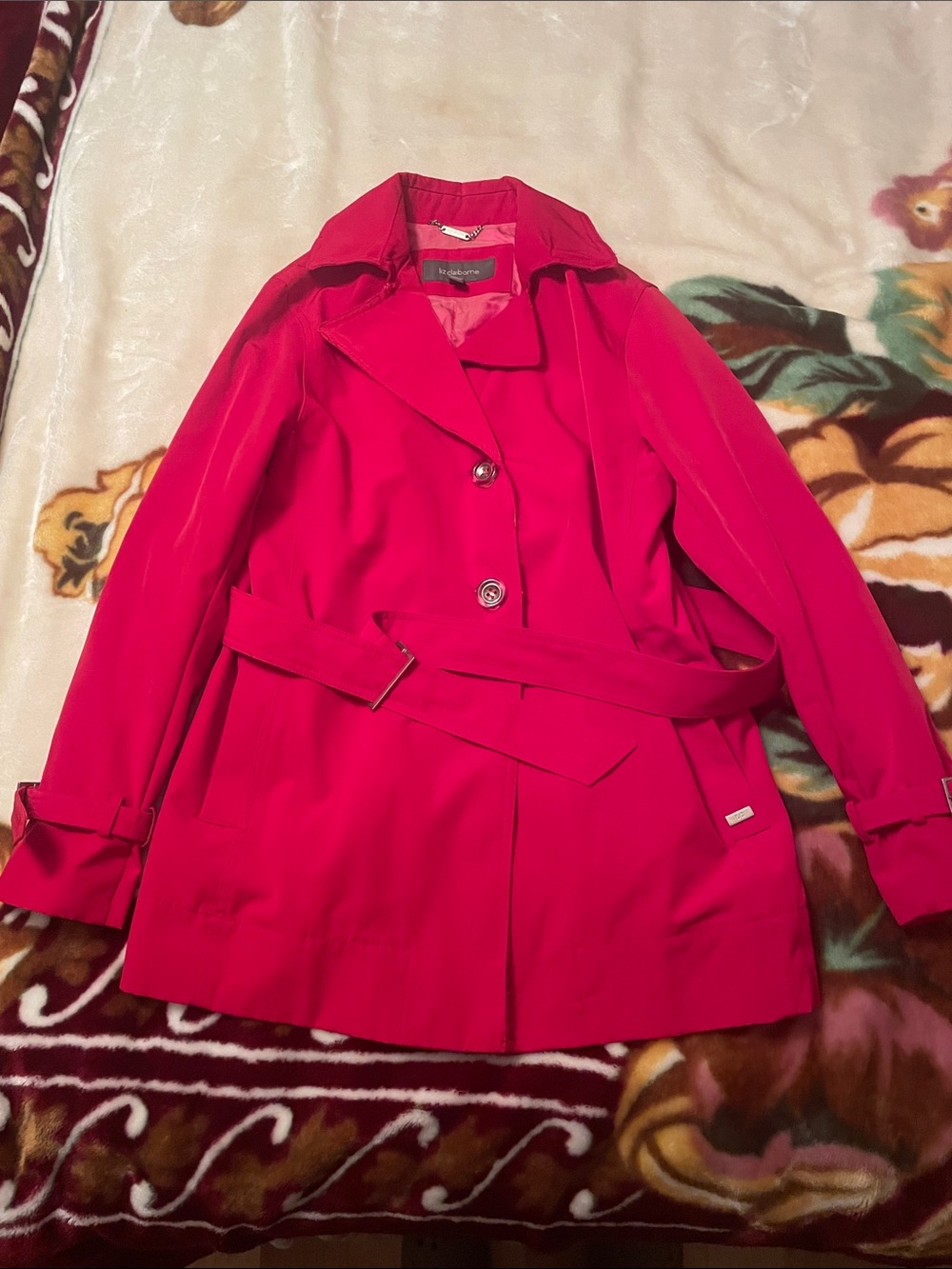Liz Claiborne Stylish Women's Red Trench Coat with Belt Size Medium